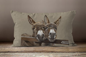 Duo Of Donkeys Over Gate Oblong Cushion