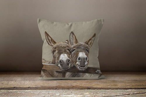 Donkeys Over Gate Square Cushion By Grace Scott