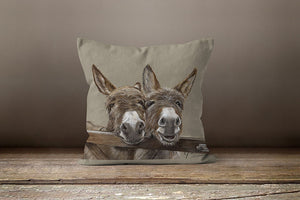 Donkeys Over Gate Square Cushion By Grace Scott