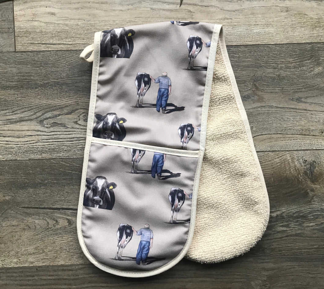 Farmer With Friesian Cow Farming Themed Oven Gloves