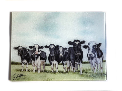Row of Friesian Cows Through Grass - 2 Worktop Saver