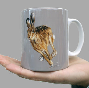 Hare Running with Neutral Grey Background Mug