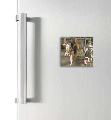 Hounds Hunting Scene Square Magnet