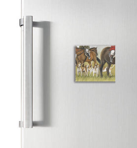 Horse And Hounds Hunting Scene Square Magnet