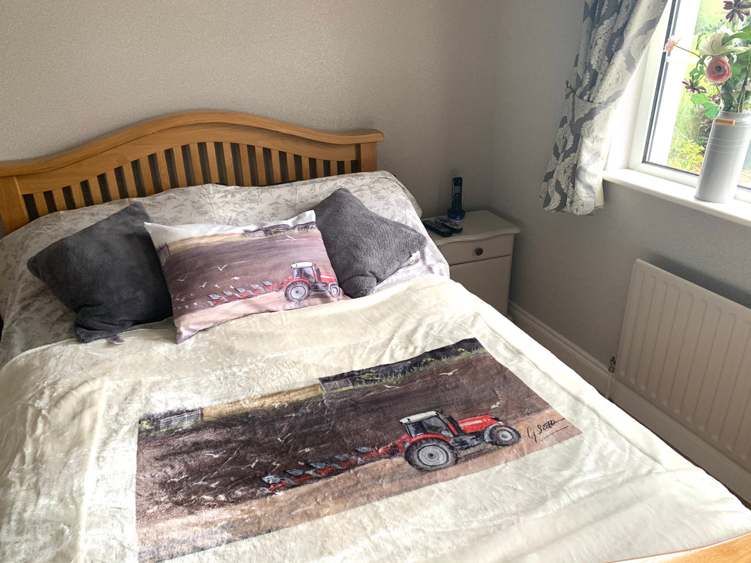 Tractor Ploughing Field Farming Themed Super Soft Blanket