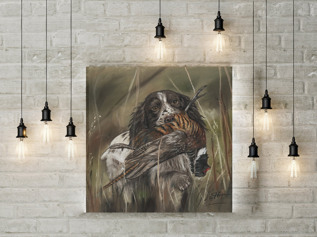 Spaniel With Pheasant Hunting Limited Edition Canvas Print