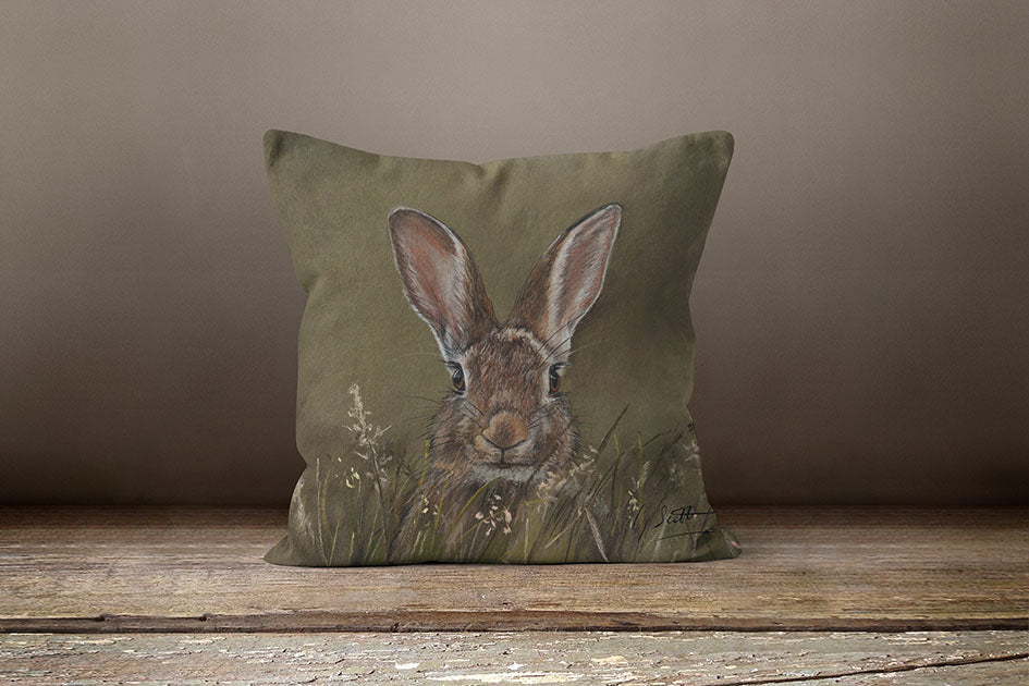 Running Hare Through Woodlands Square Cushion