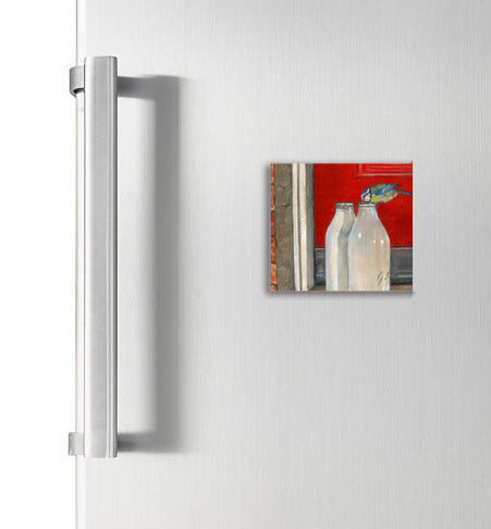 Blue Tit On Doorstep Square Magnet