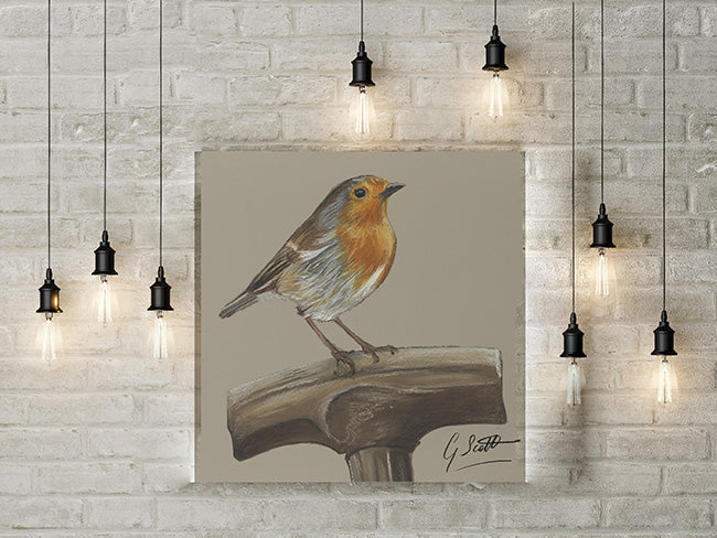 Robin On Spade Garden Bird Limited Edition Canvas Print