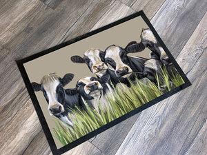 Row Of Friesian Cows Floor Mat