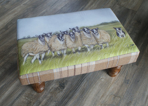 Collie Herding Sheep Footstool