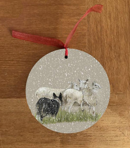 Collie Herding Sheep Christmas Hanging Decoration