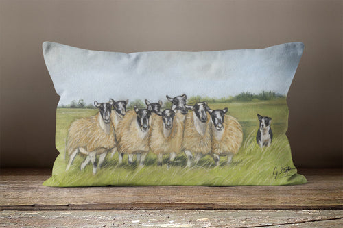 Sheep And Collie Oblong Cushion
