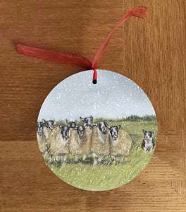 Herd Of Sheep With Collie Christmas Hanging Decoration