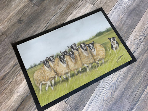 Flock Of Sheep And Collie Floor Mat