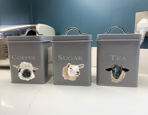 Set Of Three - Coffee, Tea and Sugar Jar - MIXED Sheep Breeds