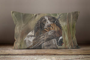 Spaniel With Pheasant Hunting Oblong Cushion