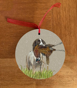 Spaniel With Pheasant Hanging Decoration