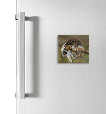 Spaniel With Pheasant Hunting Scene Square Magnet