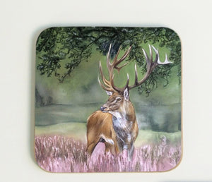 Stag in Heather Coaster