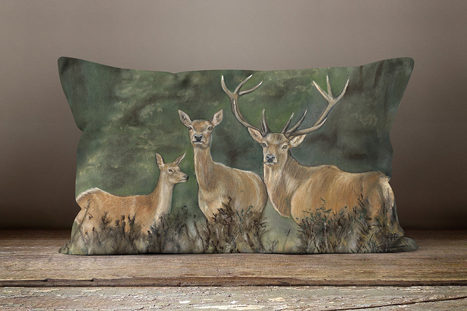 Trio Of Stags In Woodland Oblong Cushion
