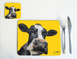 Friesian Cow Head with Yellow Background Placemat